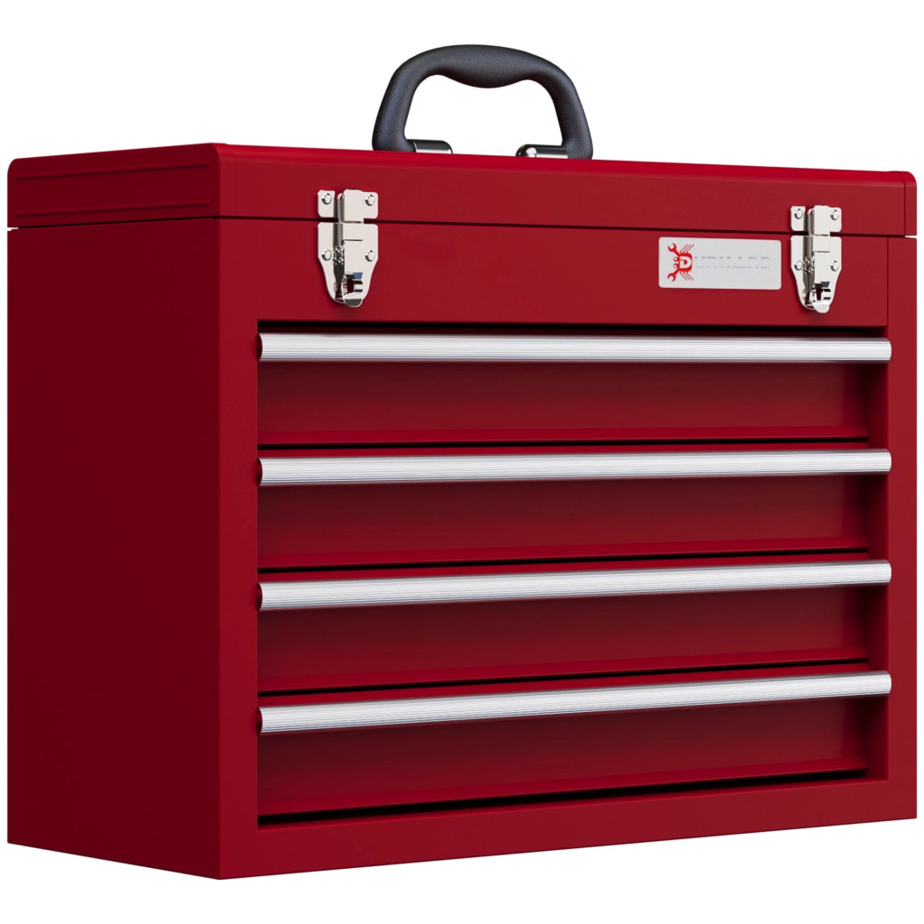 Cassettiera portautensili con 4 cassetti, vano superiore chiudibile, struttura in acciaio rosso, 51 x 22 x 39,5 cm