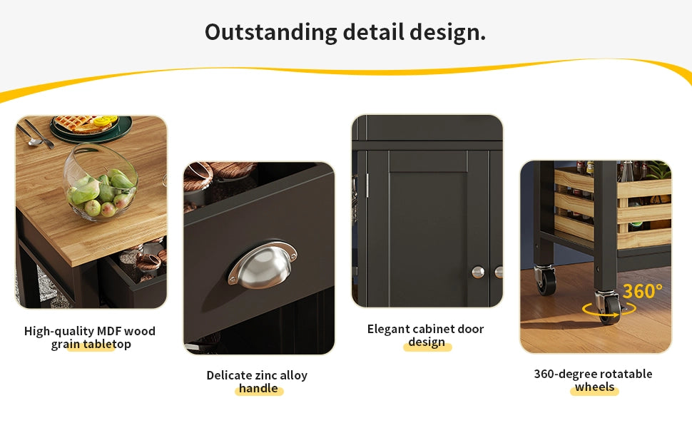 Tavolo da Cucina Multifunzione con Carrello ¨C MINIMAL ¨C Legno/Nero, 120x45x90