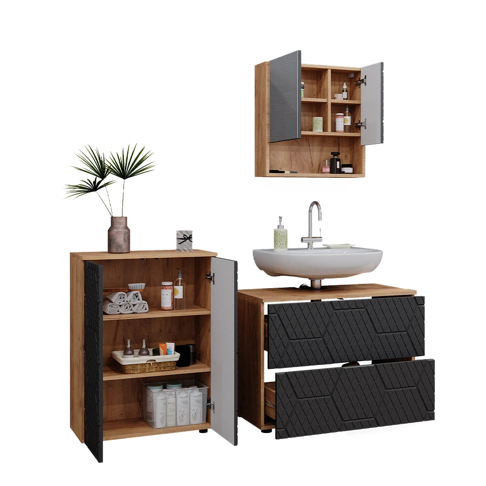 Vicco Set mobili bagno Antracite con struttura a nido d'ape 3 parti, con base 80 cm