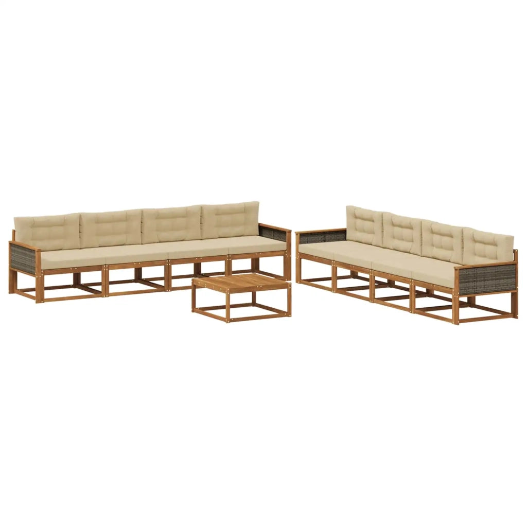 Set di divani da esterno con cuscino 9 pcs Naturale e Beige 3382441