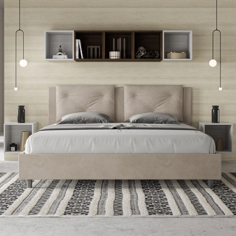 Letto imbottito Matrimoniale 200x210 cm Appia - Con rete,Microfibra,Sabbia