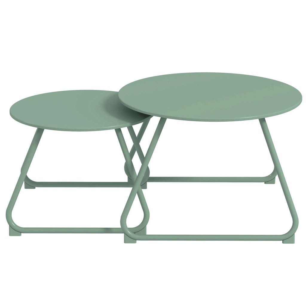 Tavolino da giardino rotondo impilabile ¨C zephmum ¨C verde, metallo, 2 pezzi