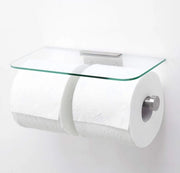 Supporto per carta igienica a doppia parete con pannello in vetro, fissaggio a muro, in acciaio inossidabile, doppia cassetta per carta igienica, supporto per bagno (tipo vetro 2) – MK428D