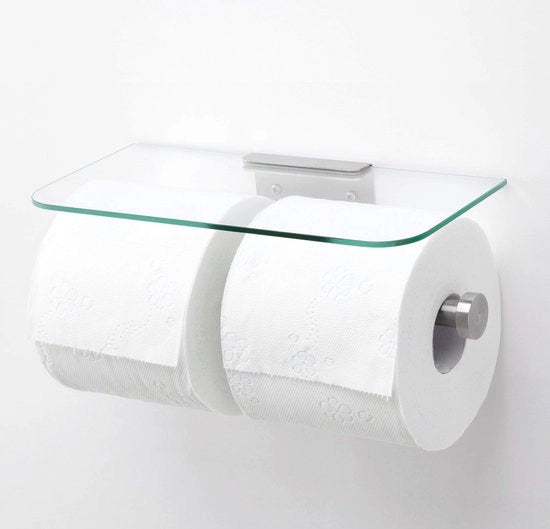 Supporto per carta igienica a doppia parete con pannello in vetro, fissaggio a muro, in acciaio inossidabile, doppia cassetta per carta igienica, supporto per bagno (tipo vetro 2) – MK428D