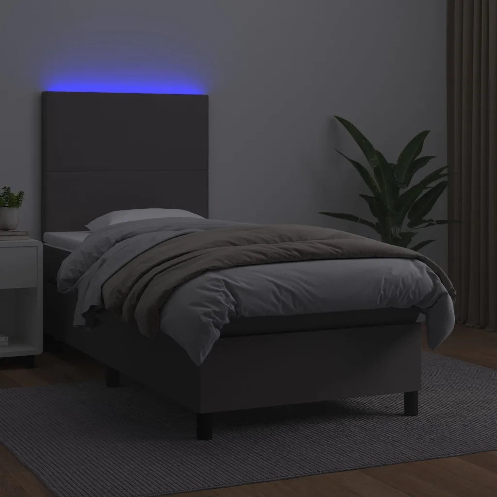 Giroletto Molle con Materasso e LED Grigio 90x200cm Similpelle 3135805