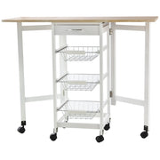 Carrello da Cucina 37x37x77,5 cm 3 Cestini 1 Cassetto e Ribalte Bianco e Legno