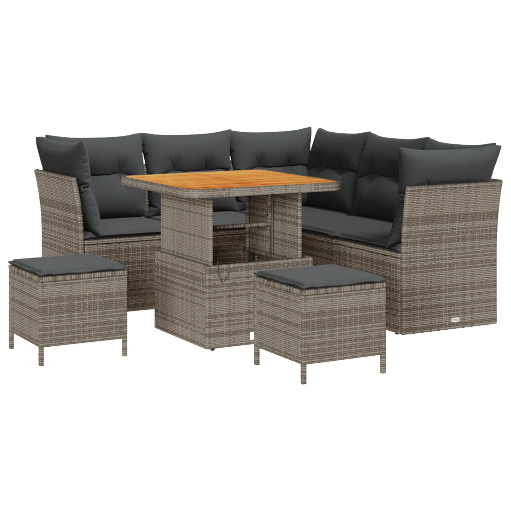 Set Divano da Giardino 8 Pezzi con Cuscini Grigi in Polyrattan e Acacia
