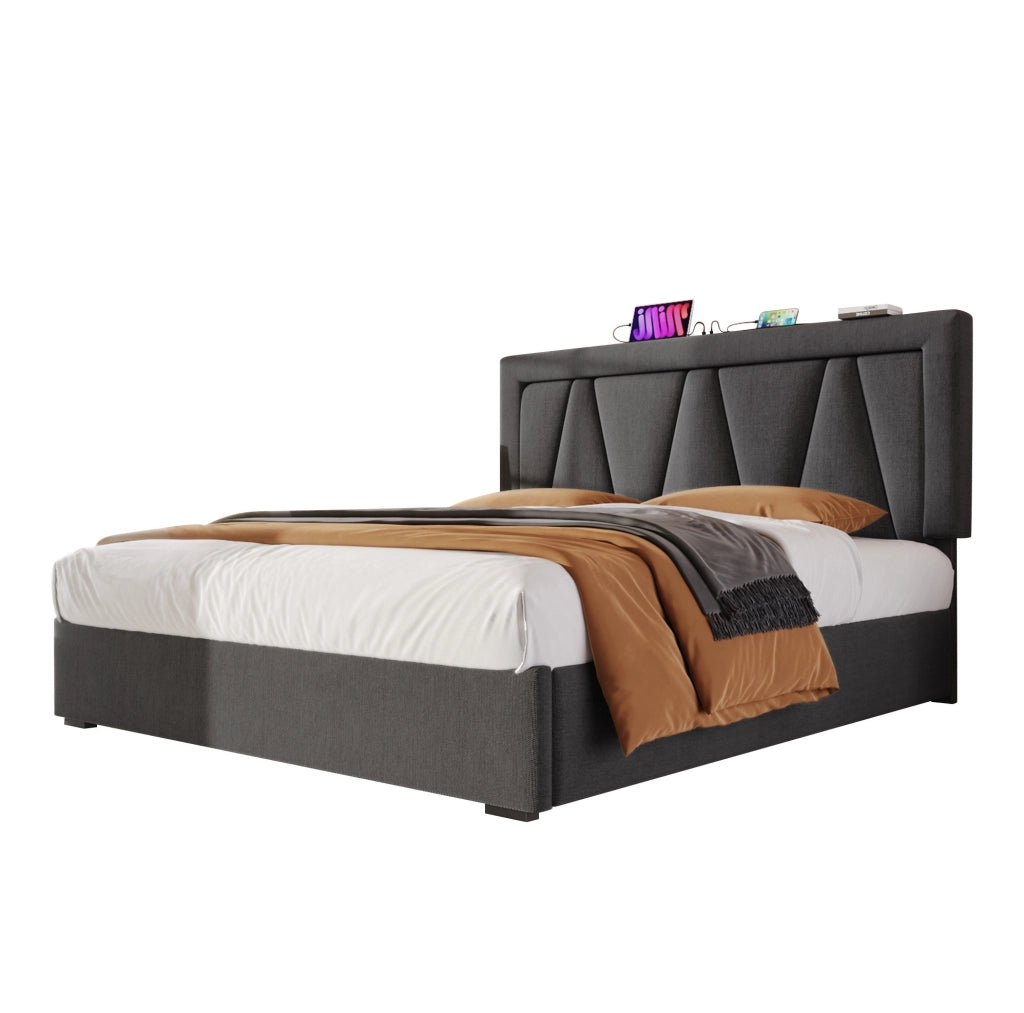 Letto matrimoniale LED con USB e contenitore, 160x200 cm