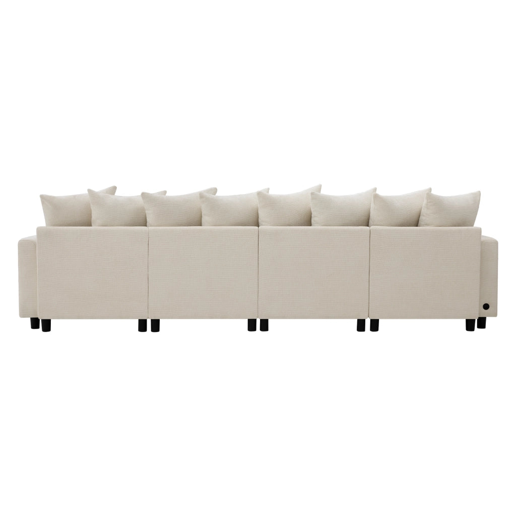 Divano angolare modulare 6 posti - con 10 cuscini e moduli flessibili - in chenille beige
