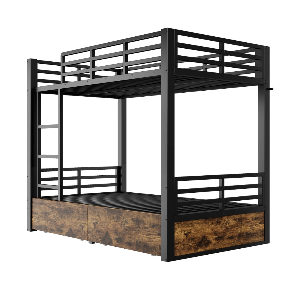 Letto a castello 90x200 cm, struttura in metallo, 2 cassetti, letto per bambini, nero