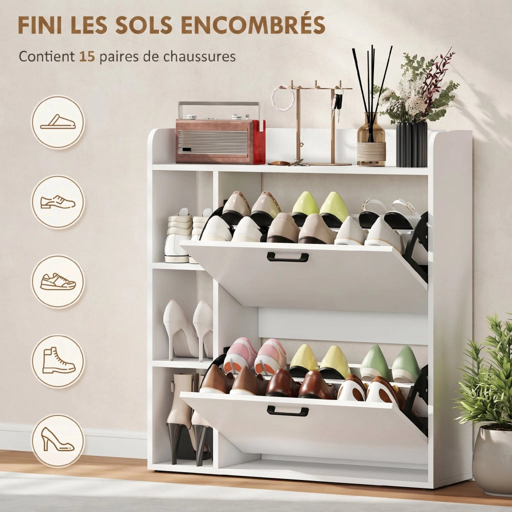Scarpiera con 2 cassetti ¨C zephmum ¨C 83x24x90.5cm, bianco