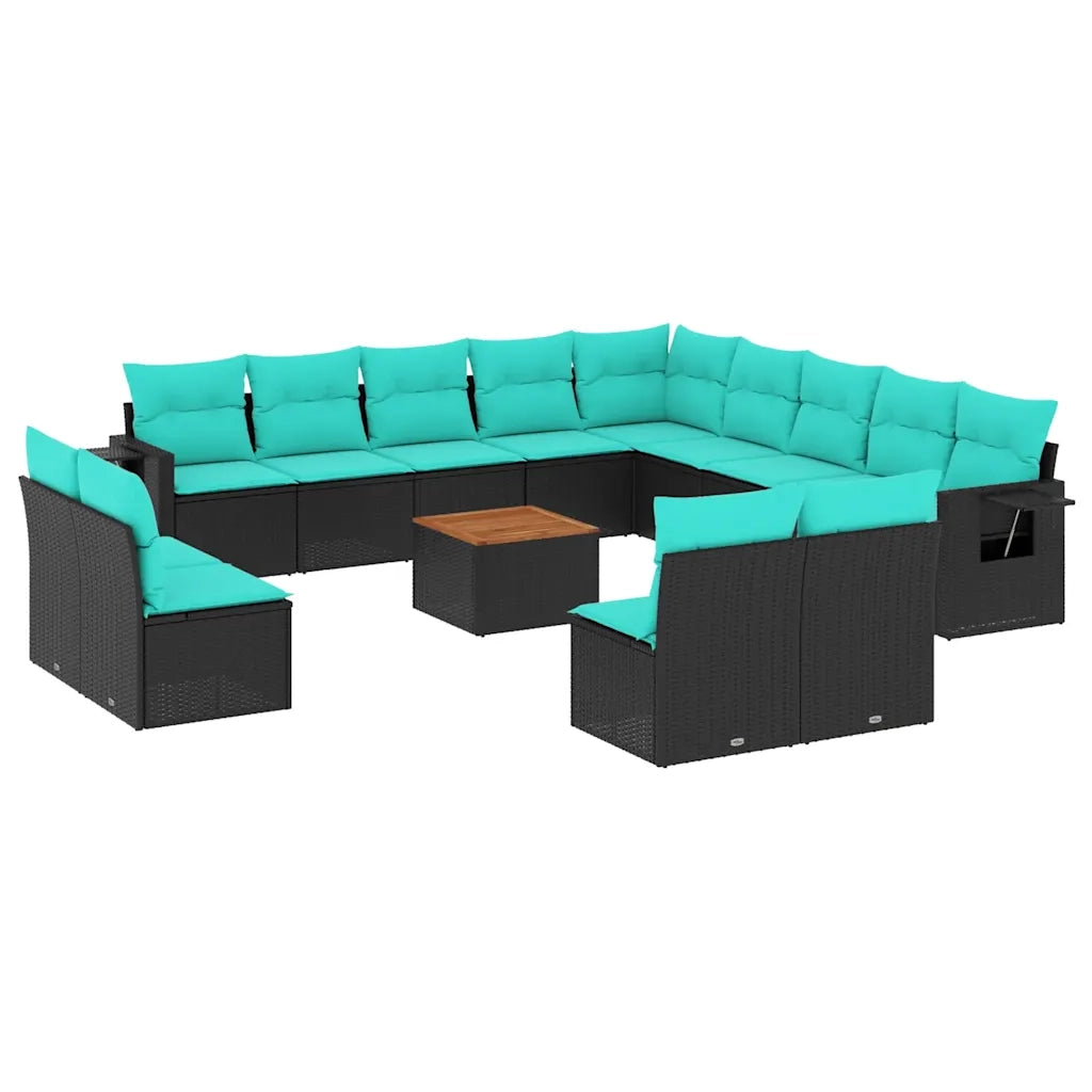 Set Divani da Giardino 14 pz con Cuscini Nero in Polyrattan 3224818