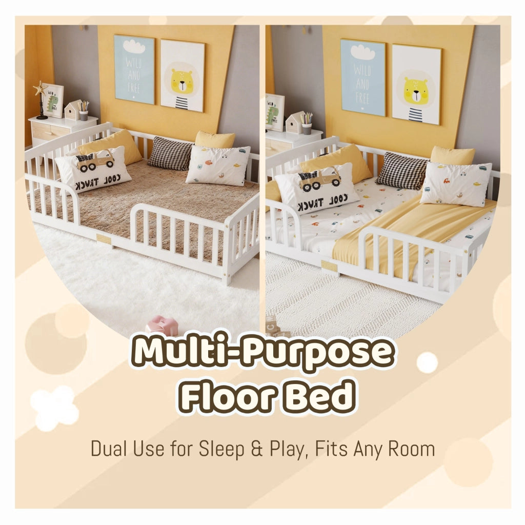 Lettino per bambini 140 x 200 cm, con spondine di sicurezza, senza piastra di base, bianco