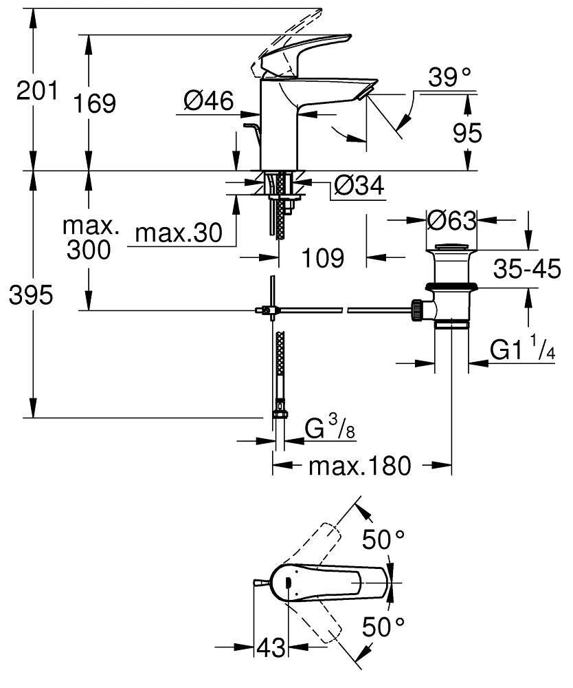 GROHE SW646825 Eurosmart New Miscelatore monocomando per lavabo Taglia S con scarico a saltarello integrato 1''1-4 flusso 5,7 l-min tecnologia GROHE EcoJoy e StarLight colore Cromo