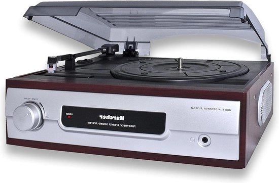 Vinileggiatore con altoparlanti stereo integrati - vinileggiatore - uscita line-out - ingresso auricolare - 2 velocità - nostalgia - retro giradischi - KA 8050 - argento