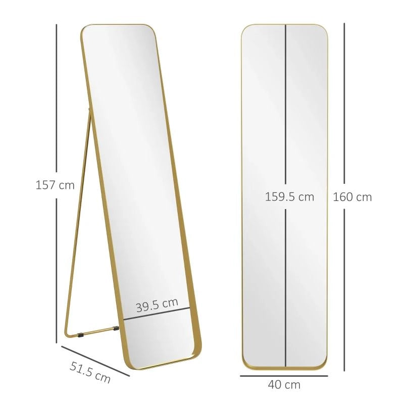SPECCHIO DA TERRA 40X160CM RETTANGOLARE A FIGURA INTERA CON CAVALLETTO AUTOPORTANTE, ORO