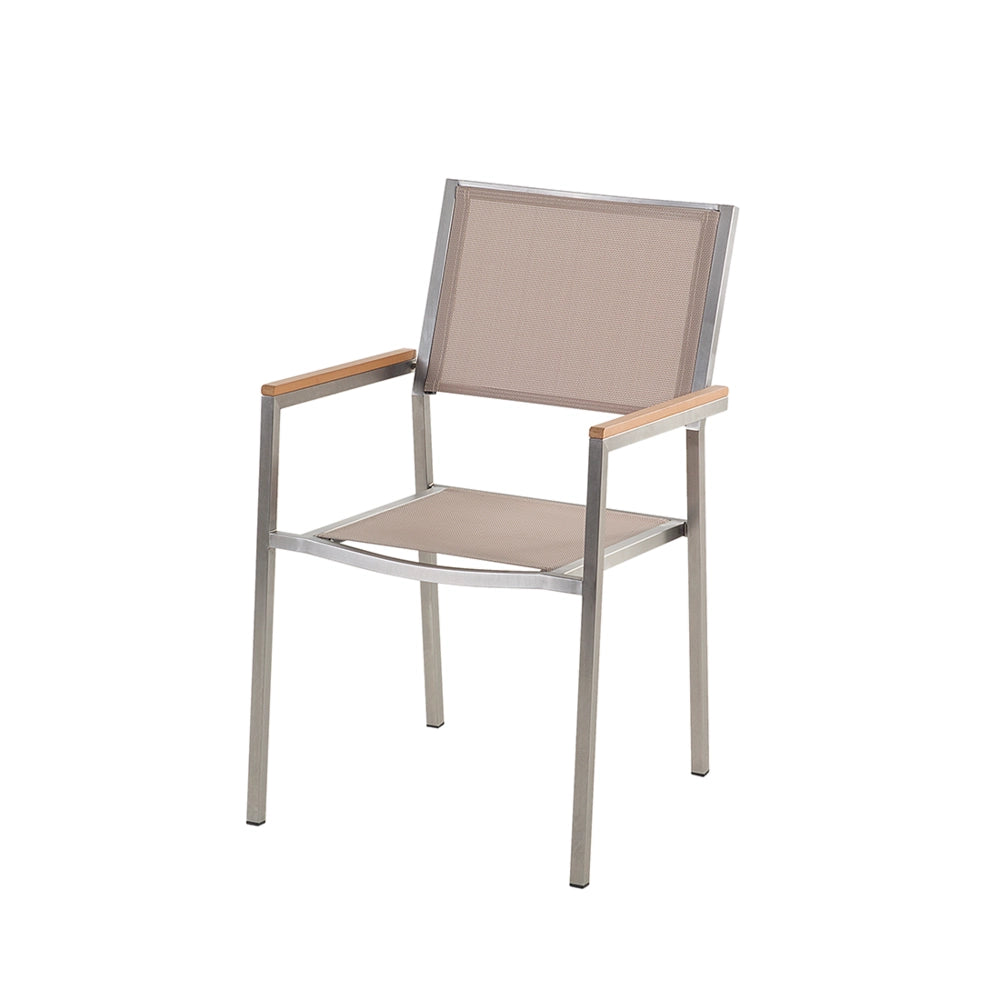 Set da pranzo da giardino beige con piano in granito grigio sedie in rattan 6 posti 180 x 90 cm