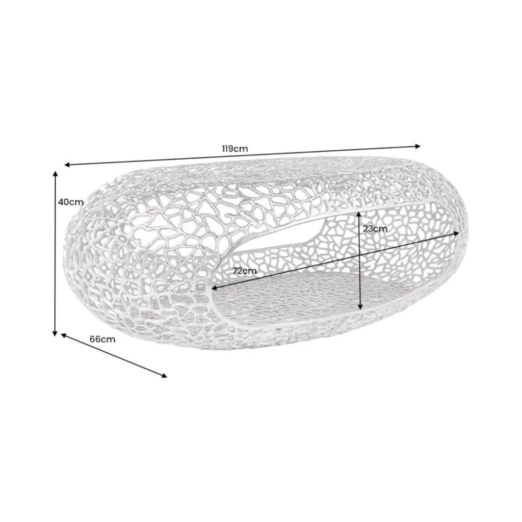 Tavolino basso METRIX ovale 119 cm argento con nicchia integrata - Tavolino design in alluminio