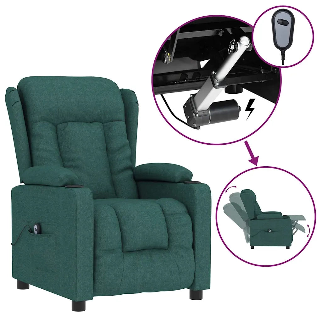 Poltrona Elettrica Reclinabile-Divano Sedia Verde Scuro in Tessuto 699539