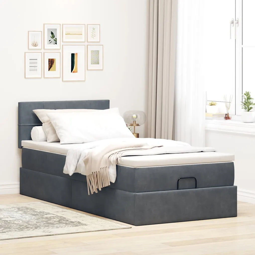 Struttura Letto Pouf con Materasso 90x200 cm in Velluto