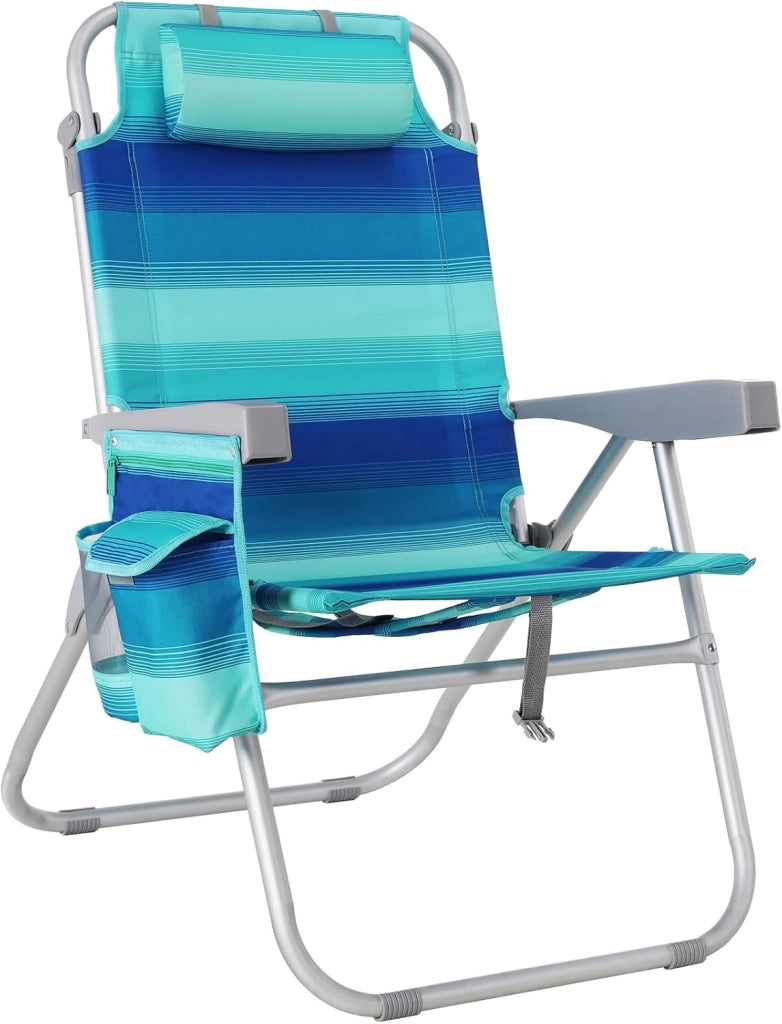 Sedia da Spiaggia Pieghevole in Lega di Alluminio, Sedia Pieghevole Leggera e Portatile come uno Zaino, Sedia Campeggio, Reclinabile, Capacità Carico fino a 150 kg, Sedia Pieghevole Esterni