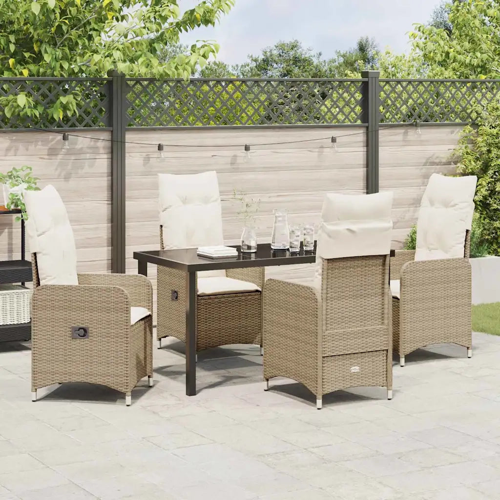 Set da Pranzo per Giardino con cuscino 5 pcs Beige polyrattan