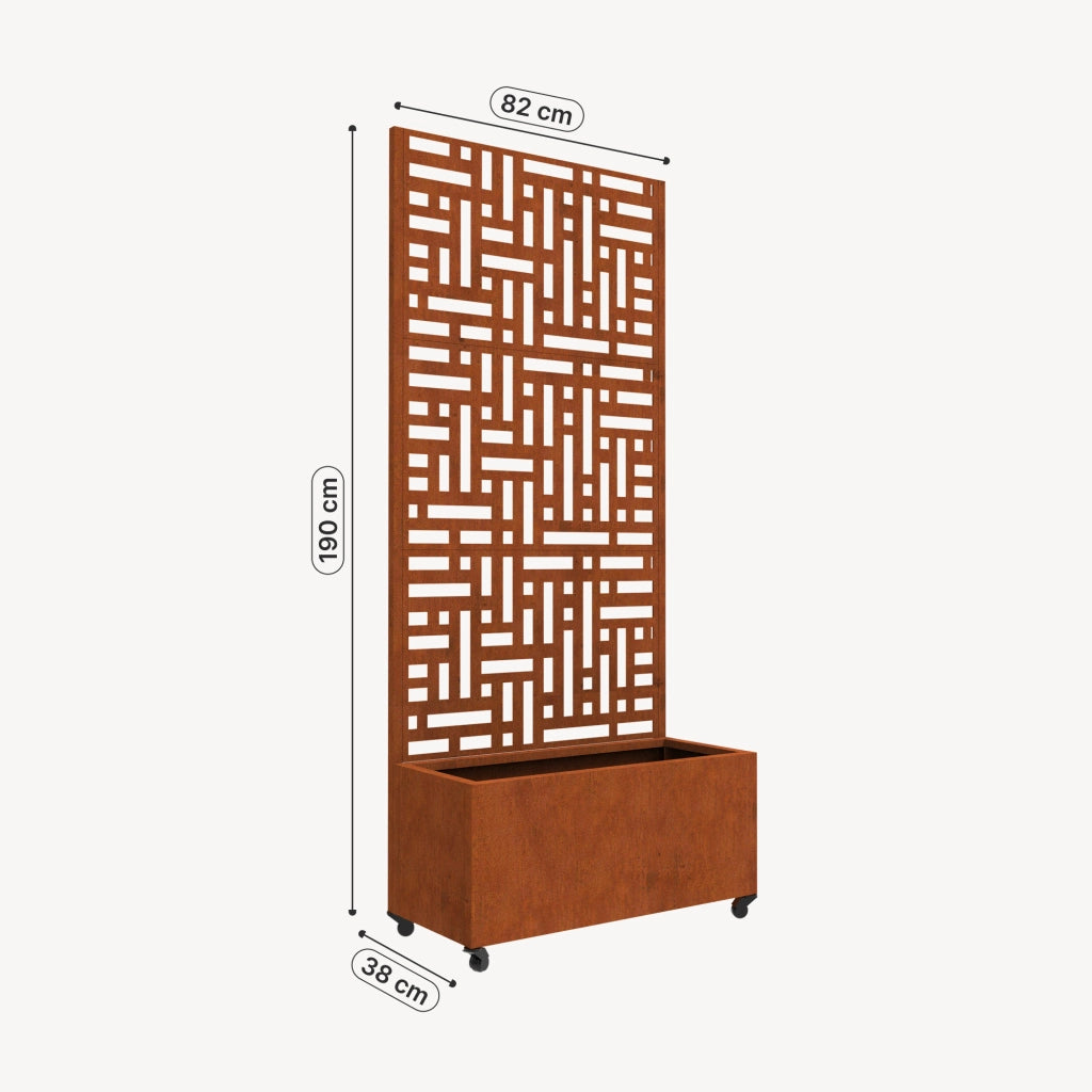 Fioriera con Spalliera Bernalda a 4 Rotelle 190 x 82 x 38 cm Acciaio Corten - Marrone Ossidato casa.pro