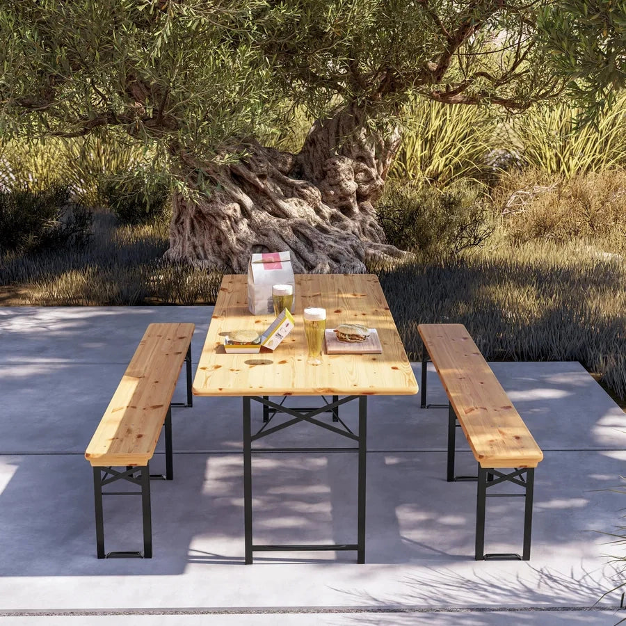 Set Birreria 220×80 cm in Legno e Metallo con panche