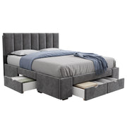 Letto imbottito 140x200 cm; con 4 cassetti e testiera regolabile; velluto grigio (Senza materasso)