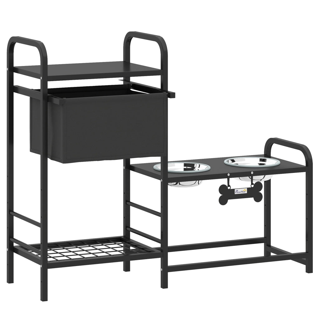 Ciotola per Cani Regolabile in Altezza con Contenitore ¨C zephmum ¨C 89.5x27x74 cm Nero