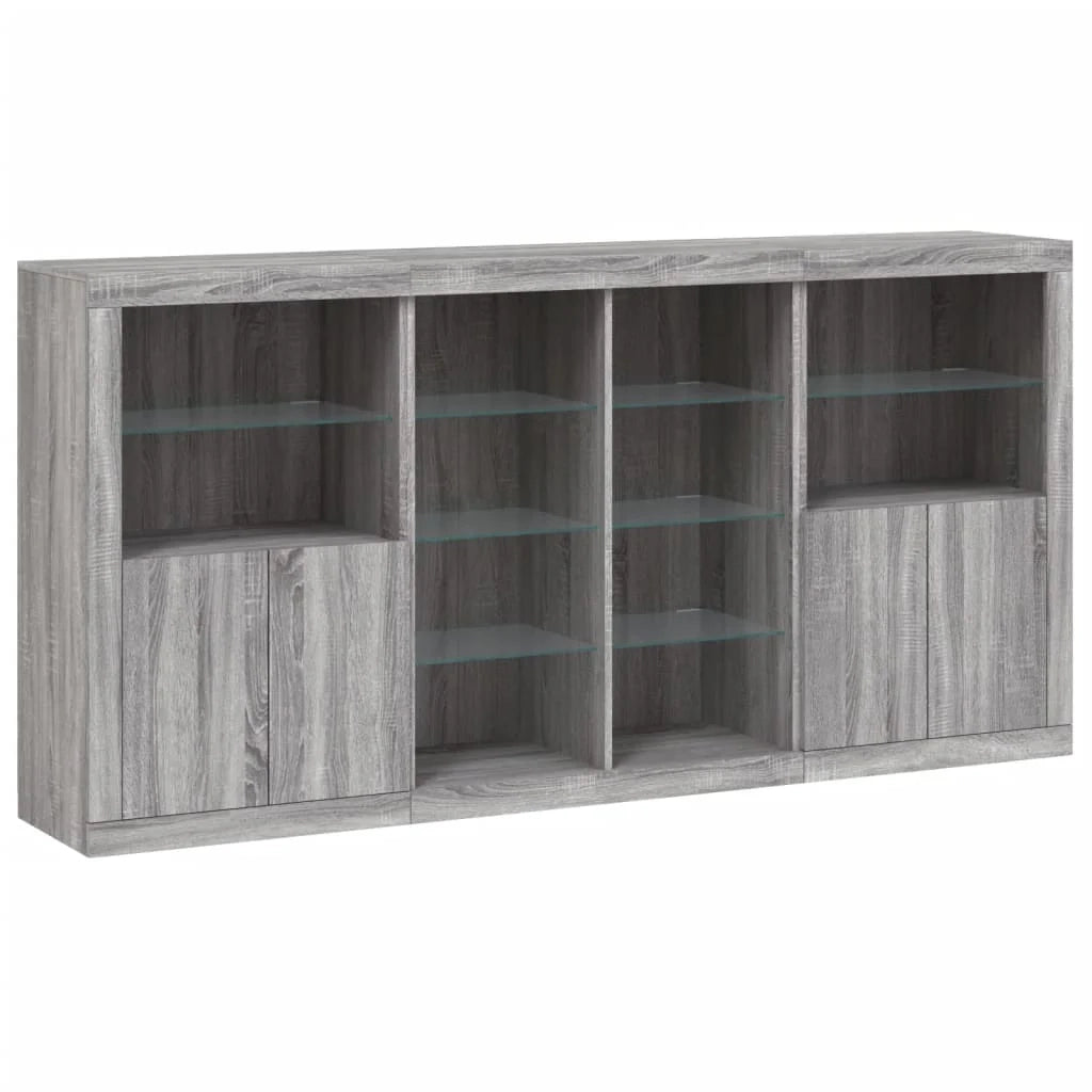 Buffet credenza cassettiera armadio mobile contenitore organizer per cucina soggiorno salotto con luci LED Sonoma 202 x 37 x 100 cm grigio 02_0030065
