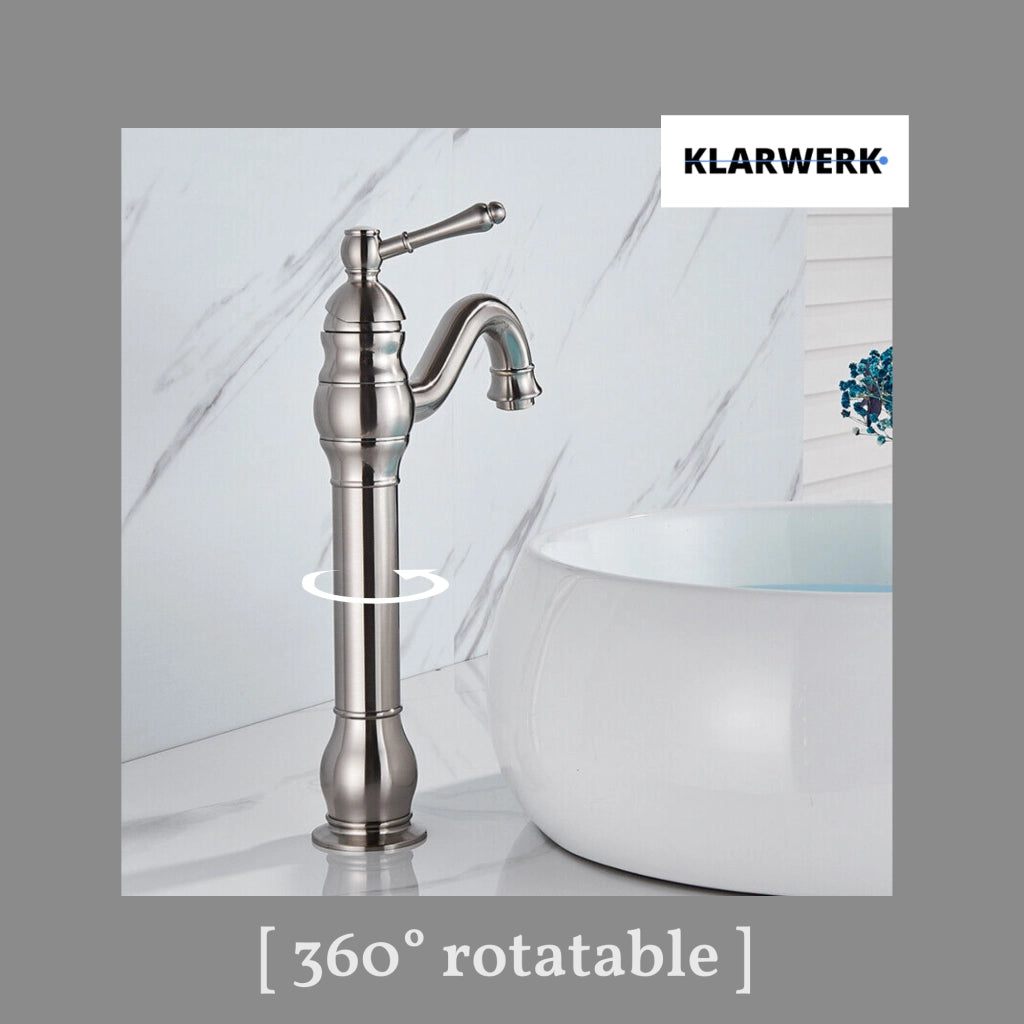 NALA | Rubinetto da bagno alto vintage Gastro in argento spazzolato |Retrò in acciaio inossidabile premium per lavabo alto | Miscelatore 2 connessioni