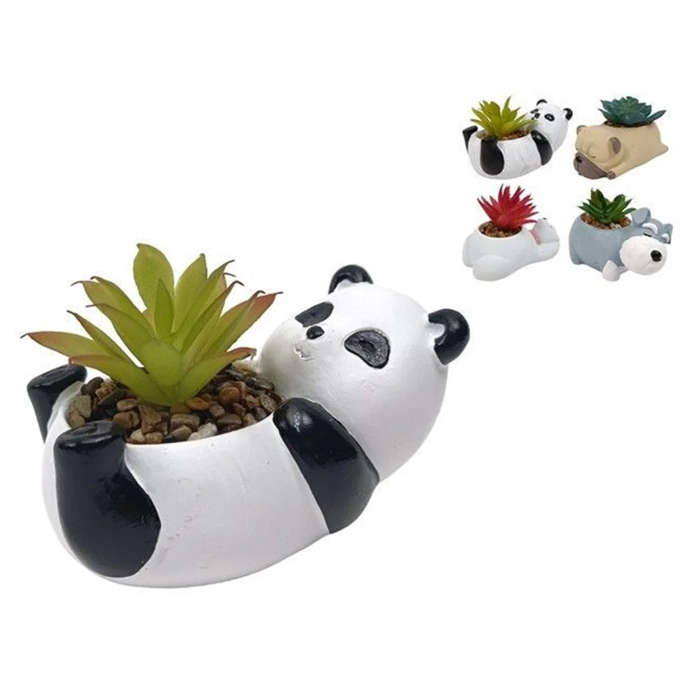 Trade Shop - Set 12pz Vaso Portafiori A Forma Di Animaletto Sdraiato Con Pianta Grassa 4 Modelli 660959 -