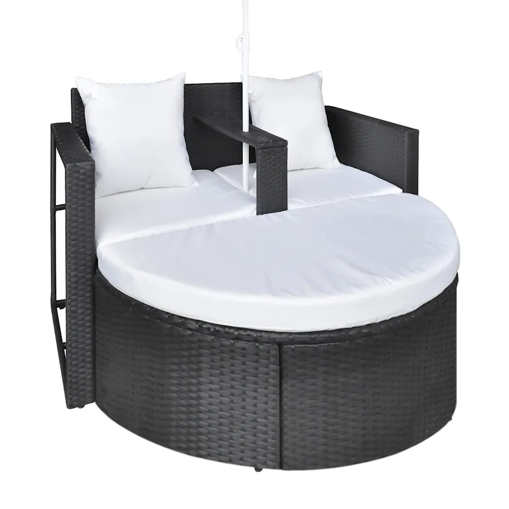 Lettino da Giardino con Ombrellone Nero in Polyrattan cod mxl 77893