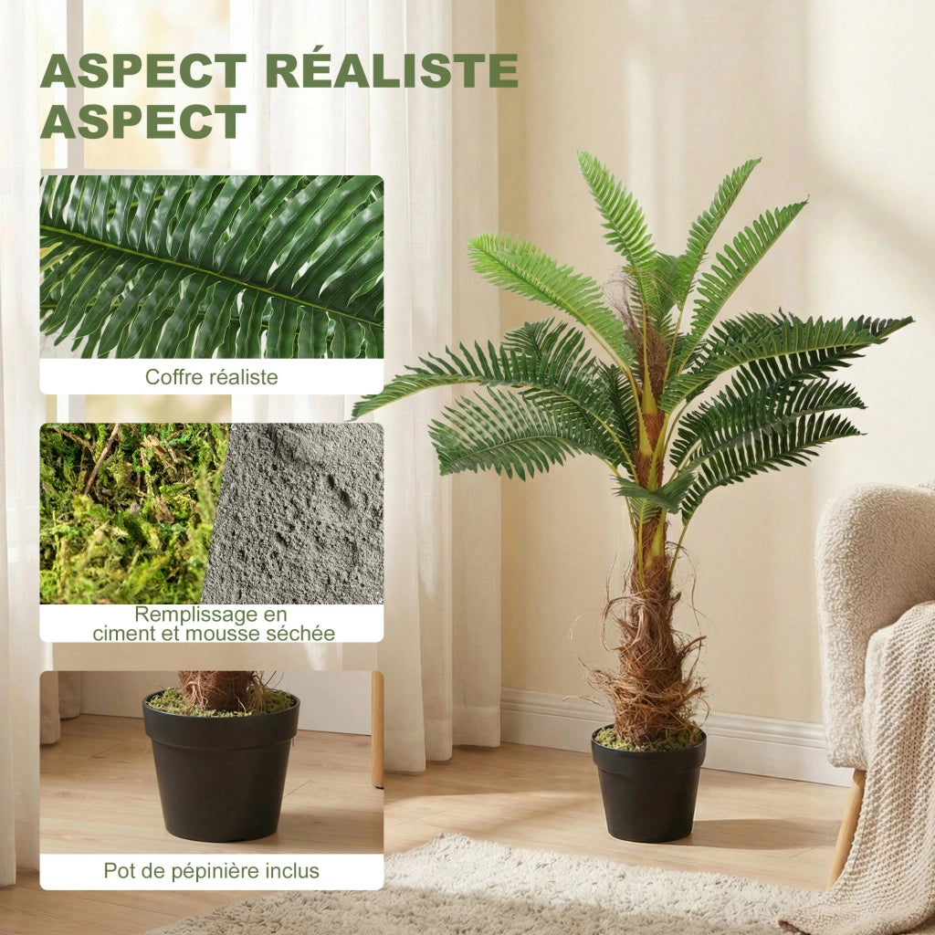 Palma Artificiale 100 cm con 21 Foglie in PEVA ¨C Minimal ¨C Verde con Vaso in Plastica
