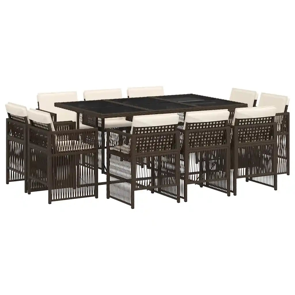 Set da Pranzo da Giardino 11 pz con Cuscini Polyrattan Marrone 3211029