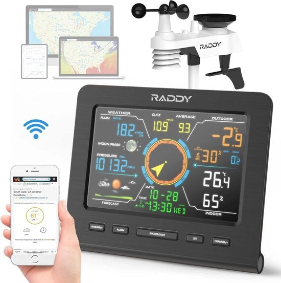 Stazione meteorologica wireless 13 in 1 per interni ed esterni con temperatura, pressione atmosferica, umidità, anemometro e pluviometro
