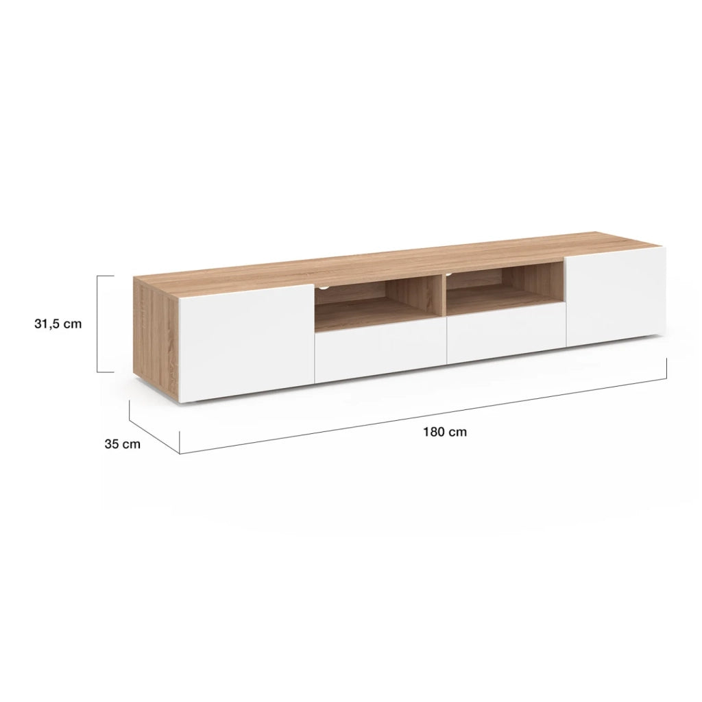 IDMarket - Porta TV 180 cm ELI in faggio con ante bianche