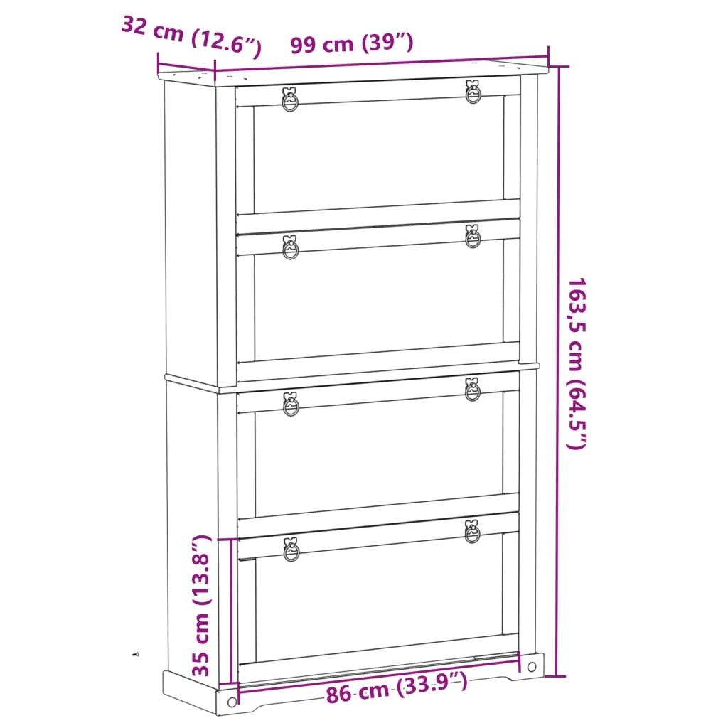 Scarpiera scarpiera mobile portaoggetti ingresso corridoio soggiorno Corona 99 x 32 x 163,5 cm legno di pino massiccio marrone 02_0021749