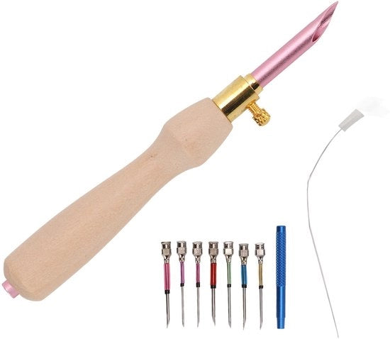 Kit di punti per cucito - Puntaspilli regolabili in legno di betulla - Set di cucito per principianti - Fili per cucito - Manico - Cucito DIY