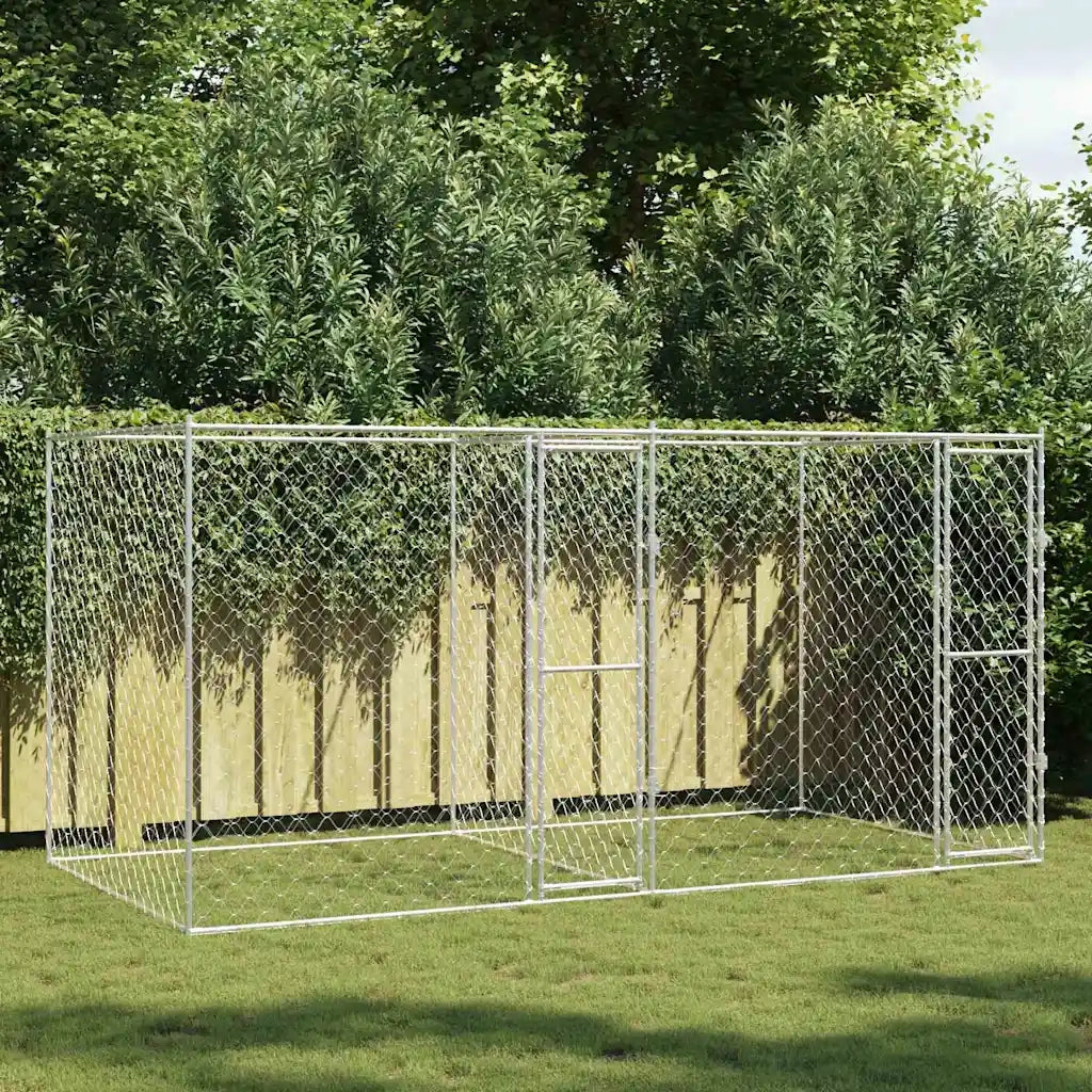 vidaXL Gabbia per cani Argento 400 x 200 x 200 cm Acciaio zincato
