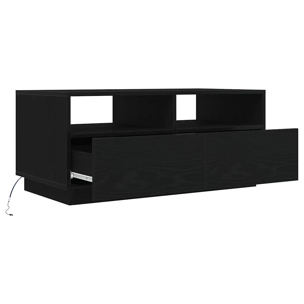 Tavolino da Soggiorno con Luci LED Rovere Nero 90x49x40 cm