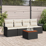 Set di SofÃ  da Giardino 5 Pezzi con Cuscini Nero Polyrattan Acacia