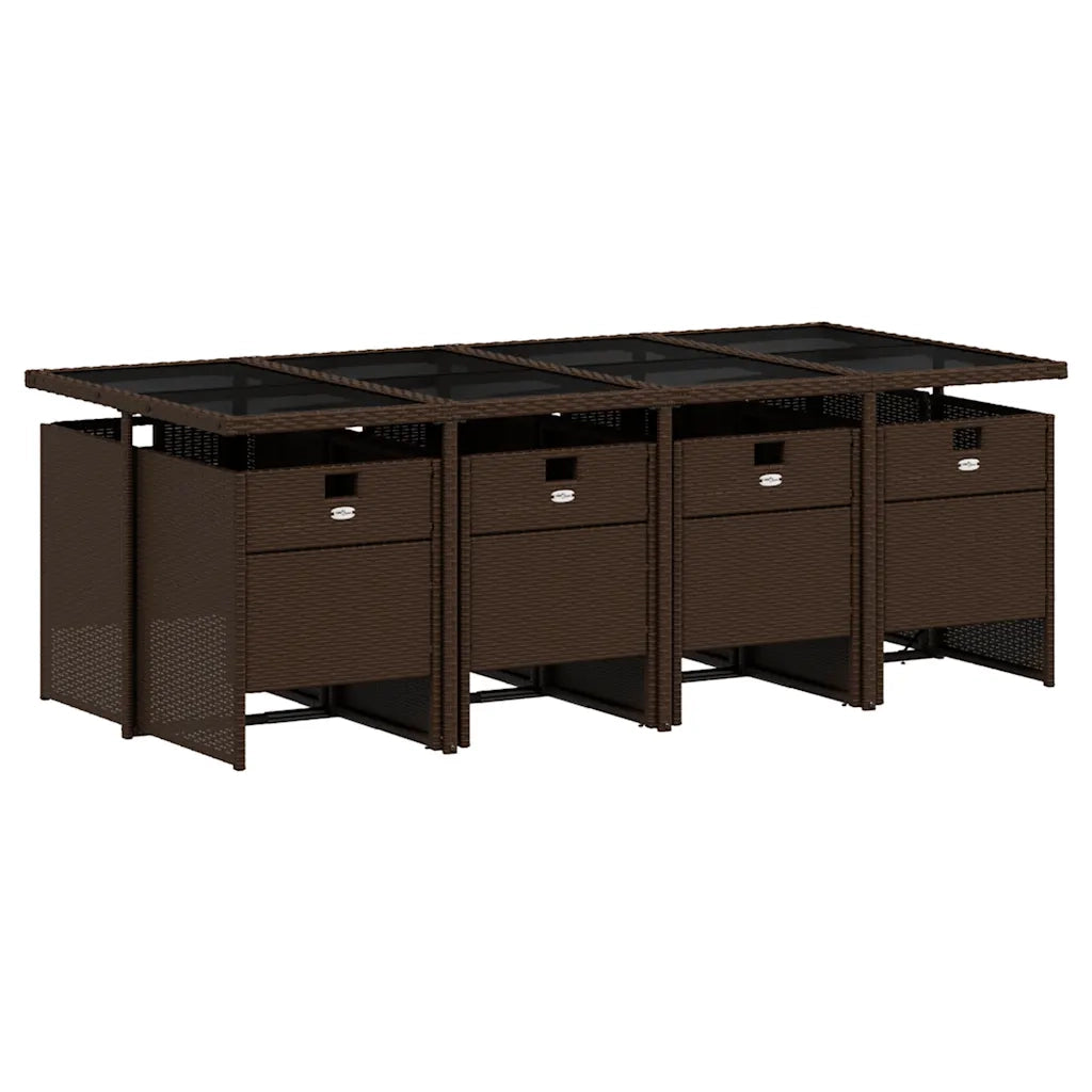 Set da Pranzo da Giardino 9pz con Cuscini Marrone in Polyrattan