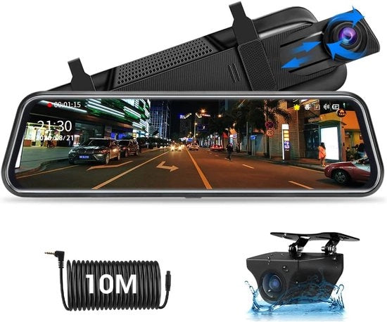 Cassa di ripresa per auto - con retrovisore - 24cm - 10m cavo - touchscreen - Full HD - 1080p - per auto - 170° angolo di visuale - modalità parcheggio - modalità registrazione continua - visione notturna eccezionale - sensore G - nero