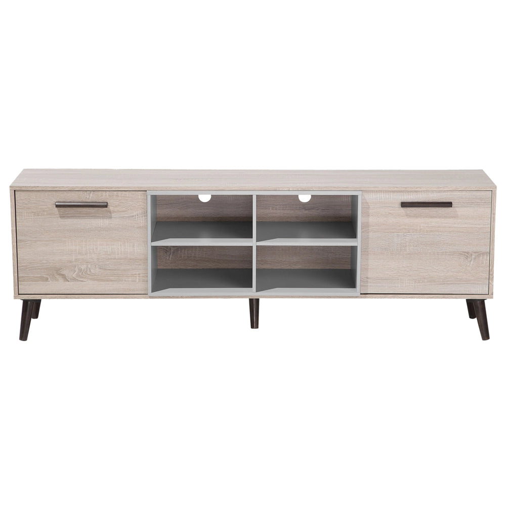 Mobile TV in legno chiaro con grigio per TV fino a 78ʺ con 2 ripiani