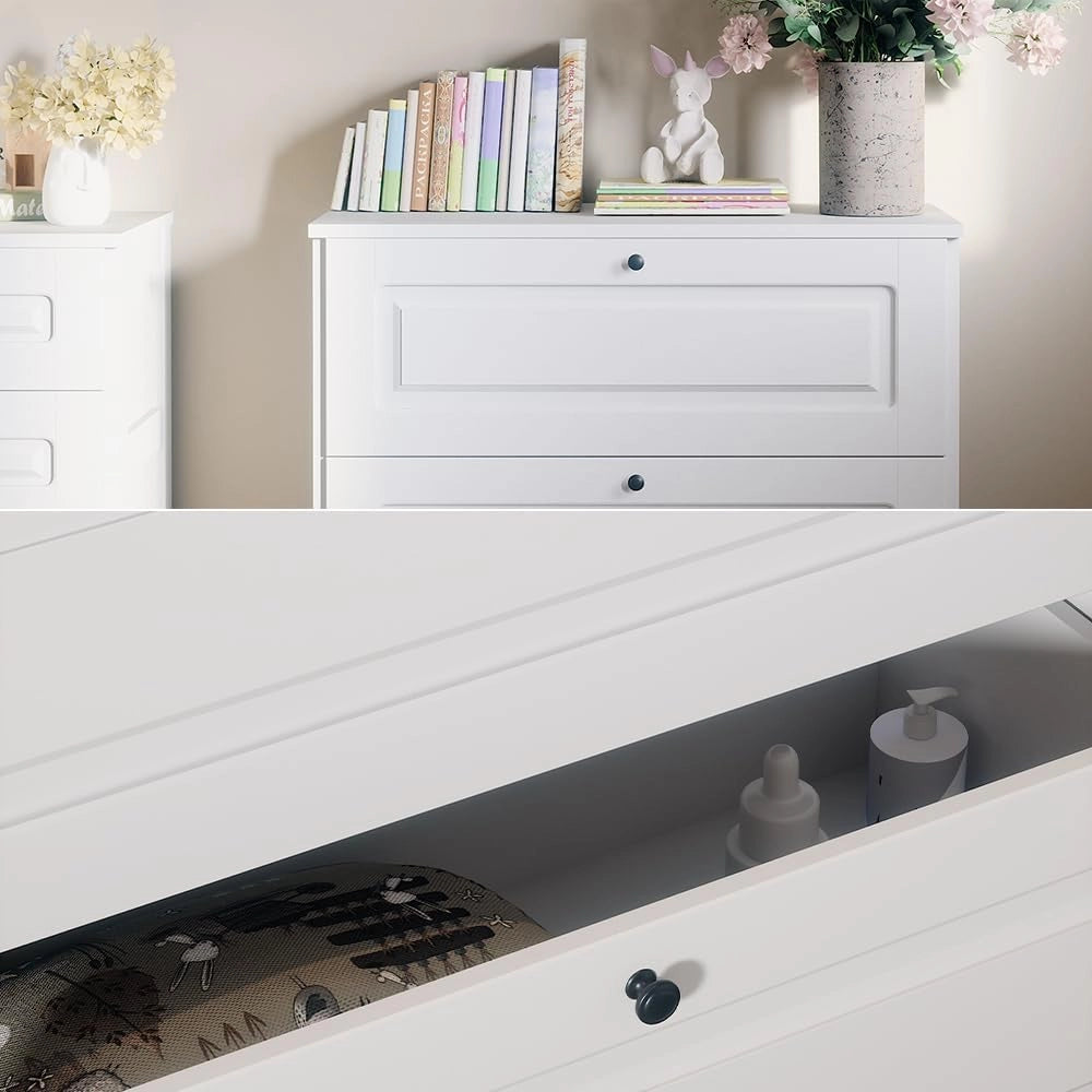 Fasciatoio Ajaton, Bianco, 108 x 98 cm con 2 cassetti, adatto per fasciatoi standard fino a 85 cm