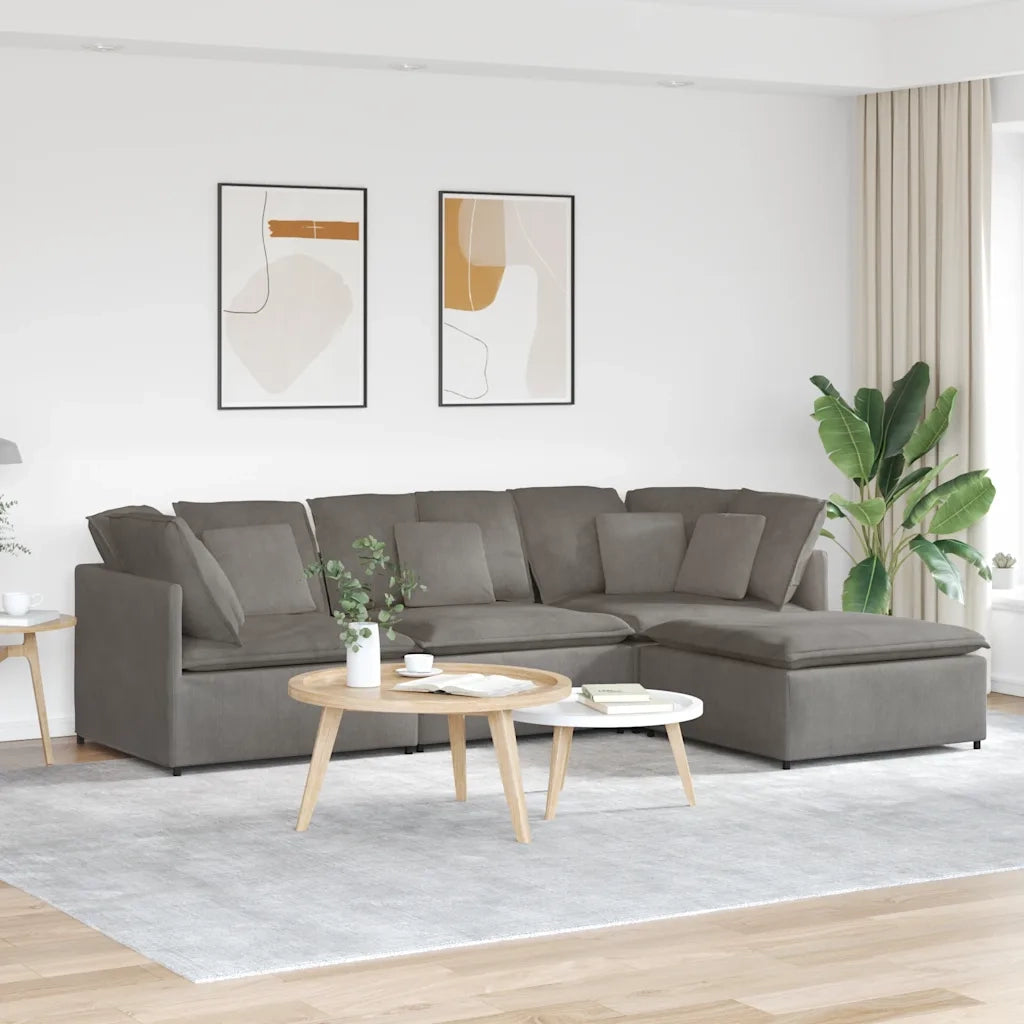 Divano Modulare con Poggiapiedi e Cuscini Grigio Chiaro 3321317