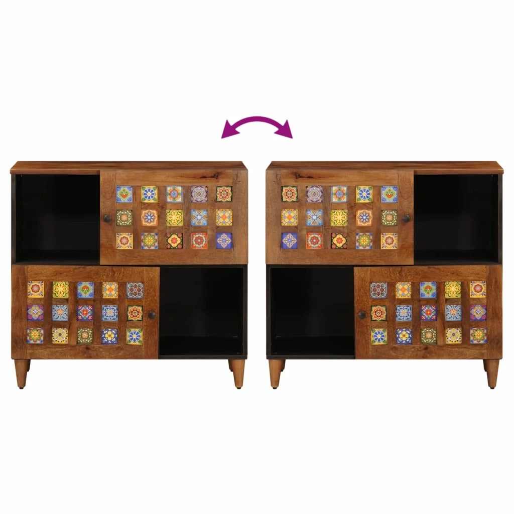 Credenza | Madia | Buffet da pranzo | Armadio da pranzo con porta Noce 80 x 33 x 75 cm Legno di mango massello