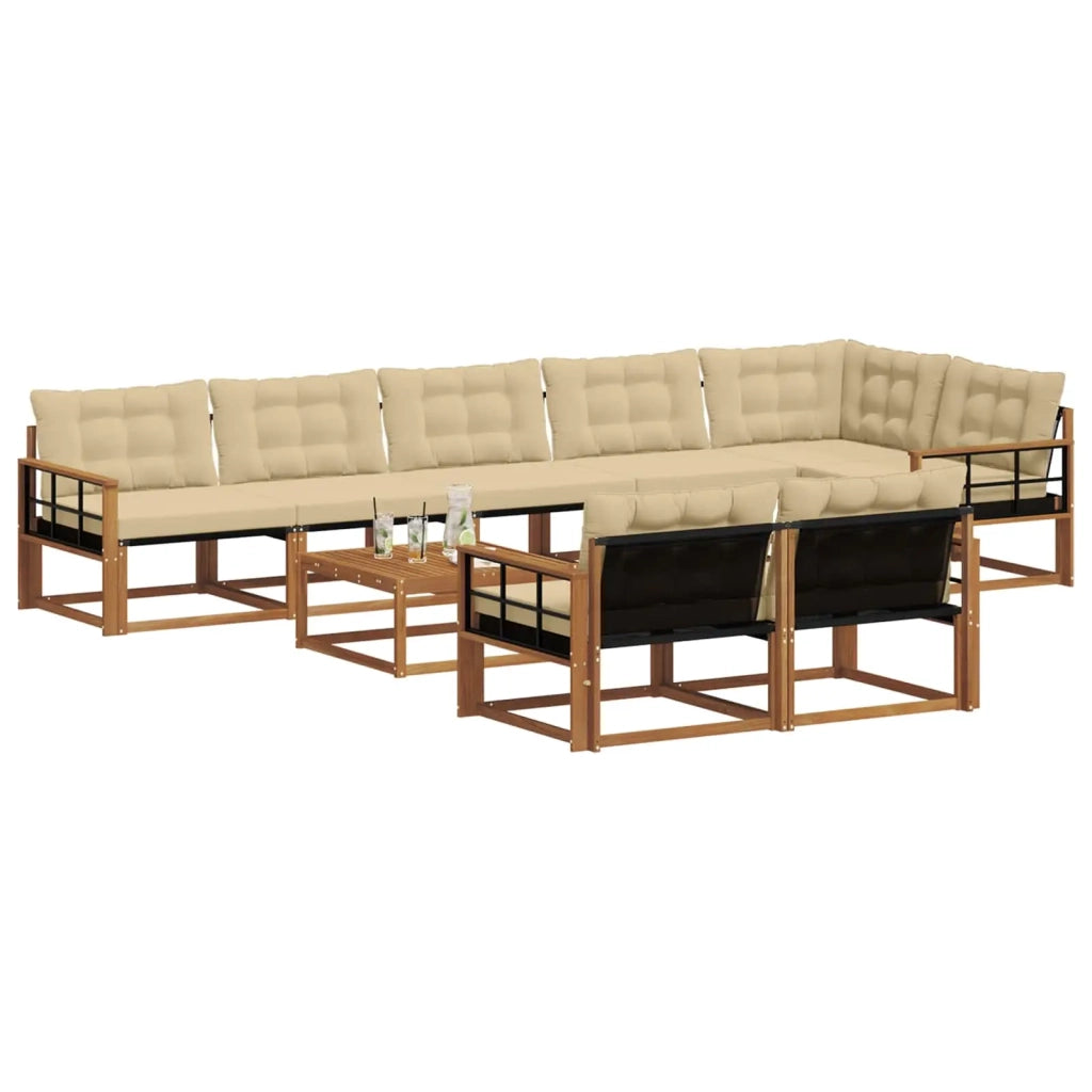 Set di divani da esterno con cuscino 9 pcs Naturale e Beige 3369608